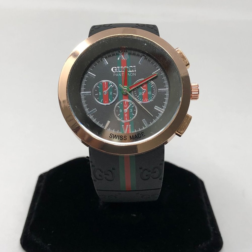 Gucci Pantcaon Swiss Made Watch, Black/Rose Gold